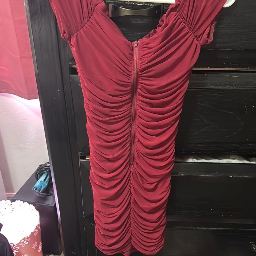 Red Ruched Dress - Picture 2 of 2